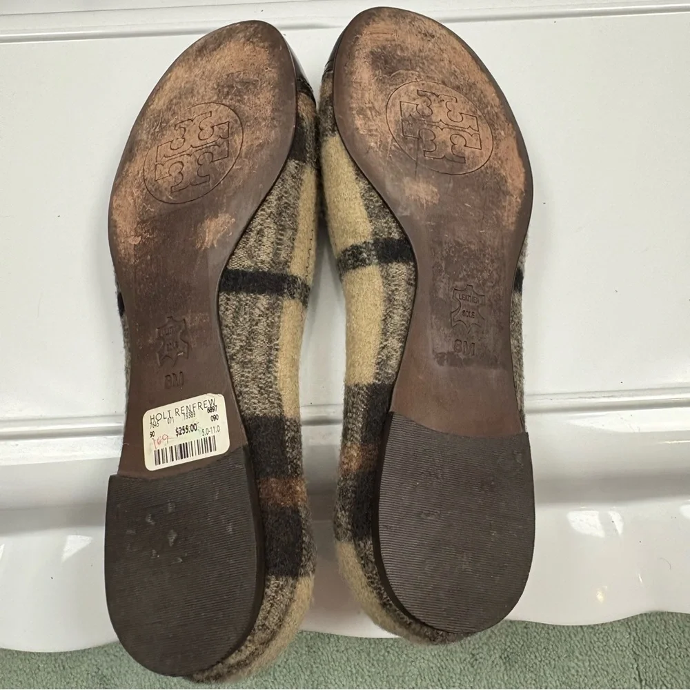 TORY BURCH Serena Plaid Medallion Logo Ballerina Flats. - Picture 9 of 10